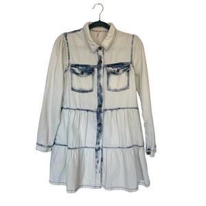 Free People Nicole Denim Shirt Dress Acid Wash Sz M *NWT*